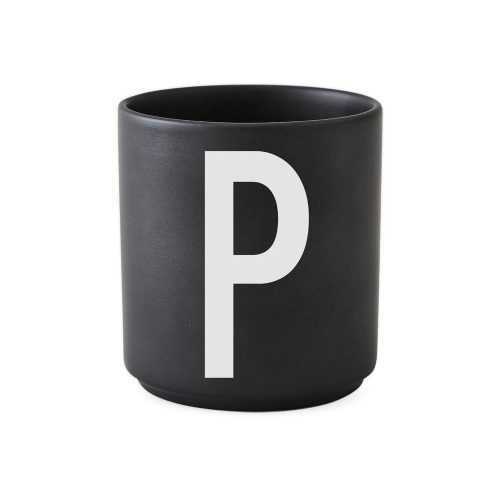 Alphabet P fekete porcelánbögre