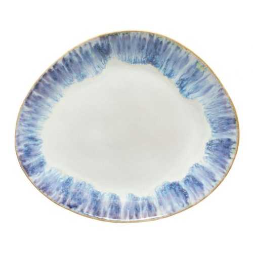 Brisa fehér-kék agyagkerámia ovális tányér