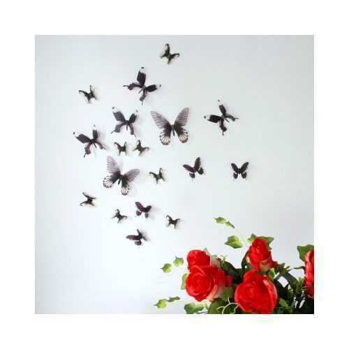 Butterflies Chic 18 db-os fekete 3D falmatrica szett - Ambiance