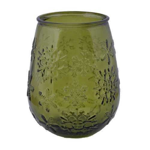 Copos de Nieve zöld üveg váza karácsonyi mintával