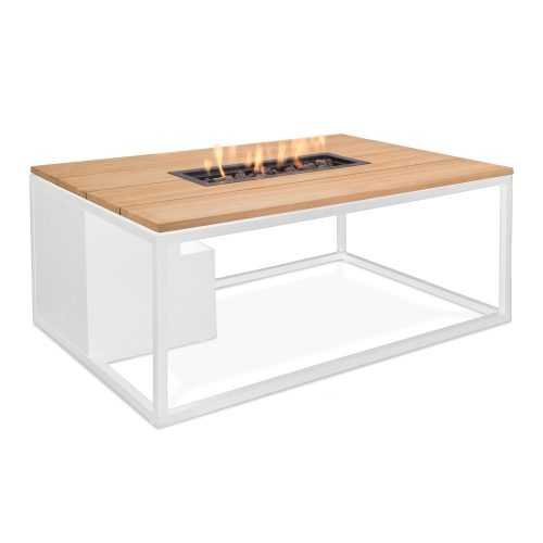Cosiloft fehér kerti asztal teakfa asztallappal és kandallóval