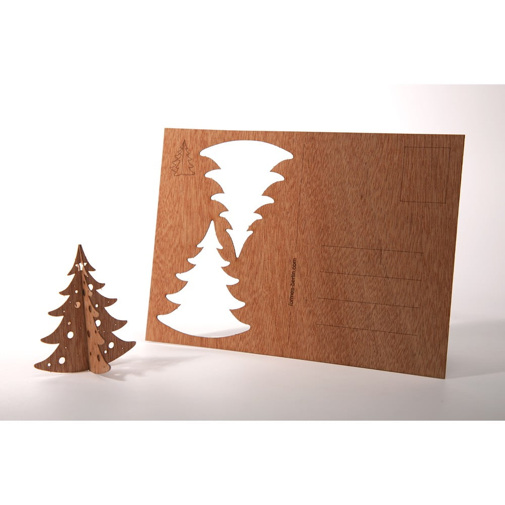 Fából készült fenyőfa motívumos képeslap