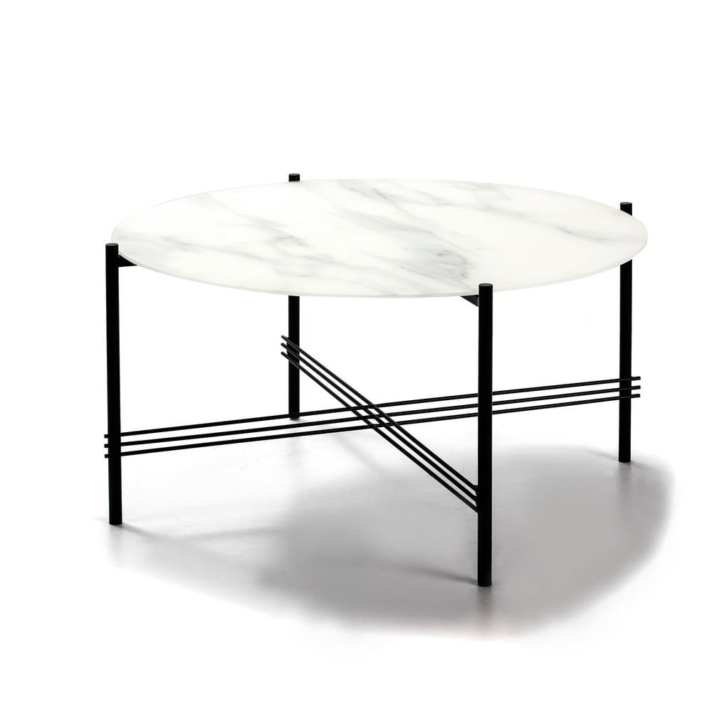 Fehér-fekete dohányzóasztal márvány dekoros üveglappal
