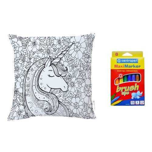 Flower Unicorn pamut-szatén párnahuzat és kimosható filctoll szett