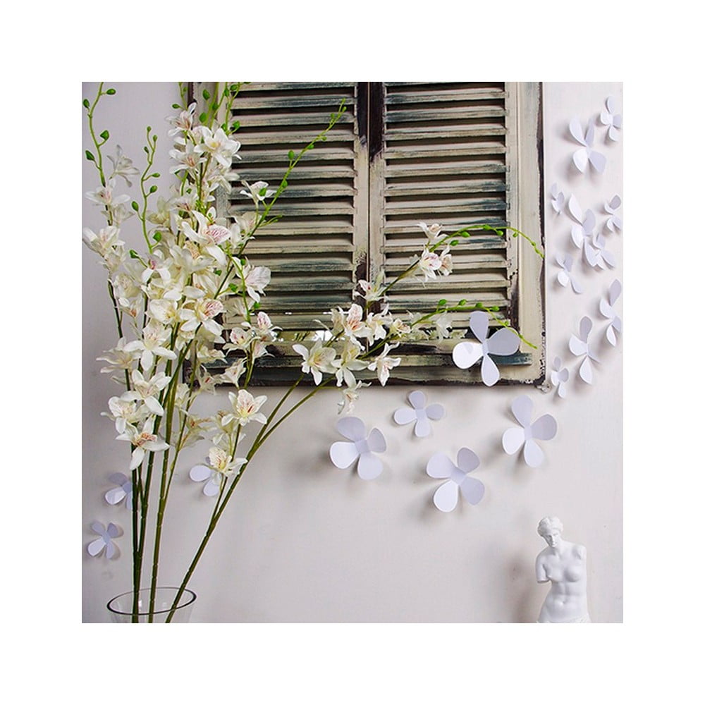 Flowers fehér 3D hatású 12 darabos öntapadós matricaszett - Ambiance