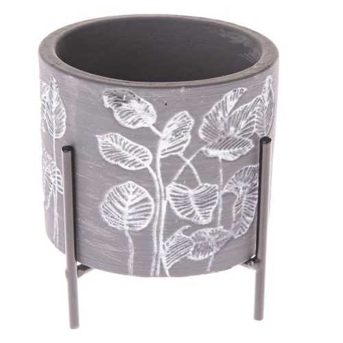 Flowery szürke betonkaspó fém állványon