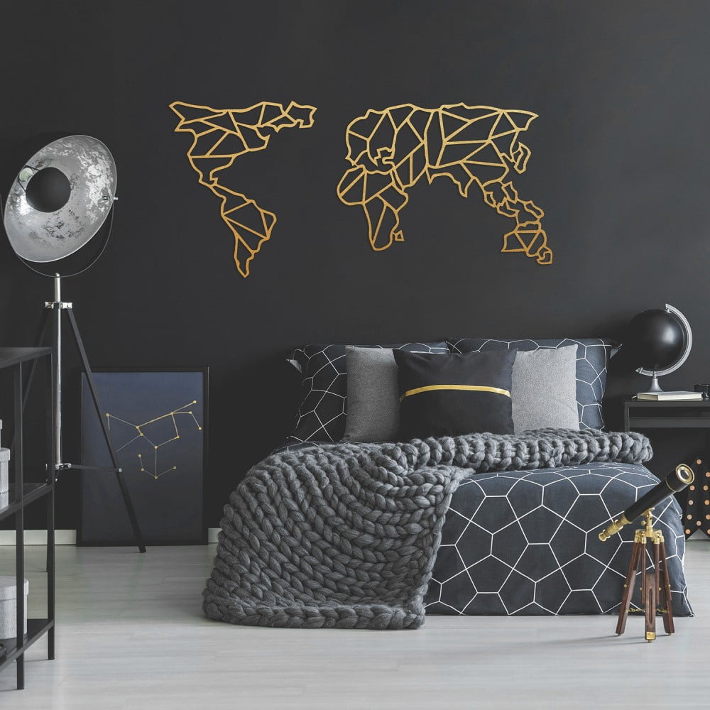 Geometric World Map aranyszínű fém fali dekoráció
