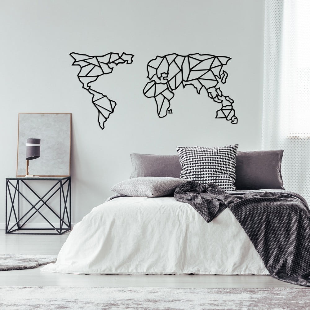 Geometric World Map fekete fém fali dekoráció