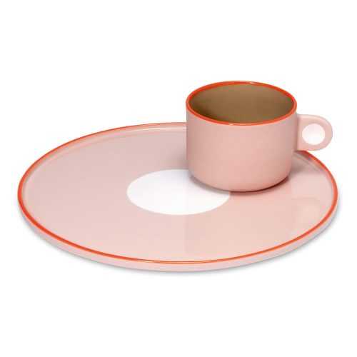 Greta rózsaszín agyagkerámia csésze és tányér
