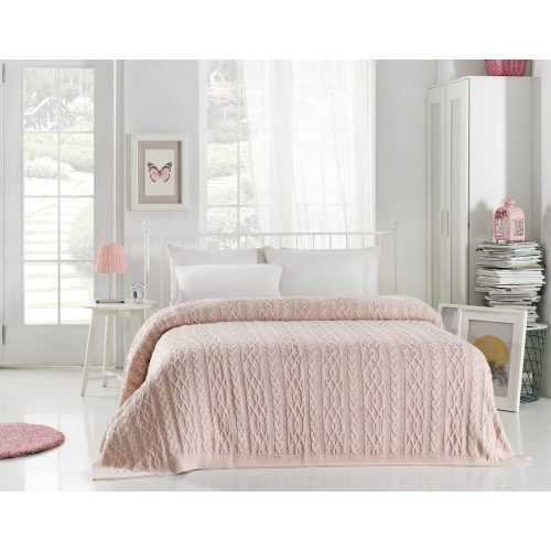 Knit világos rózsaszín pamut ágytakaró