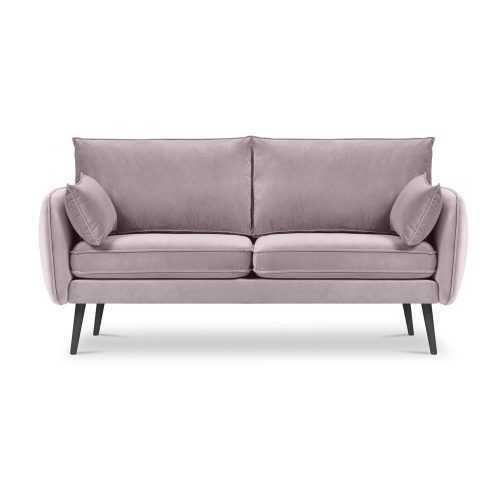 Lento világos rózsaszín bársony kanapé fekete lábakkal