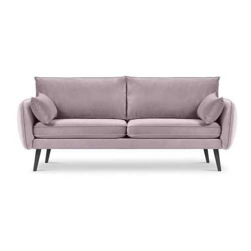 Lento világos rózsaszín bársony kanapé fekete lábakkal