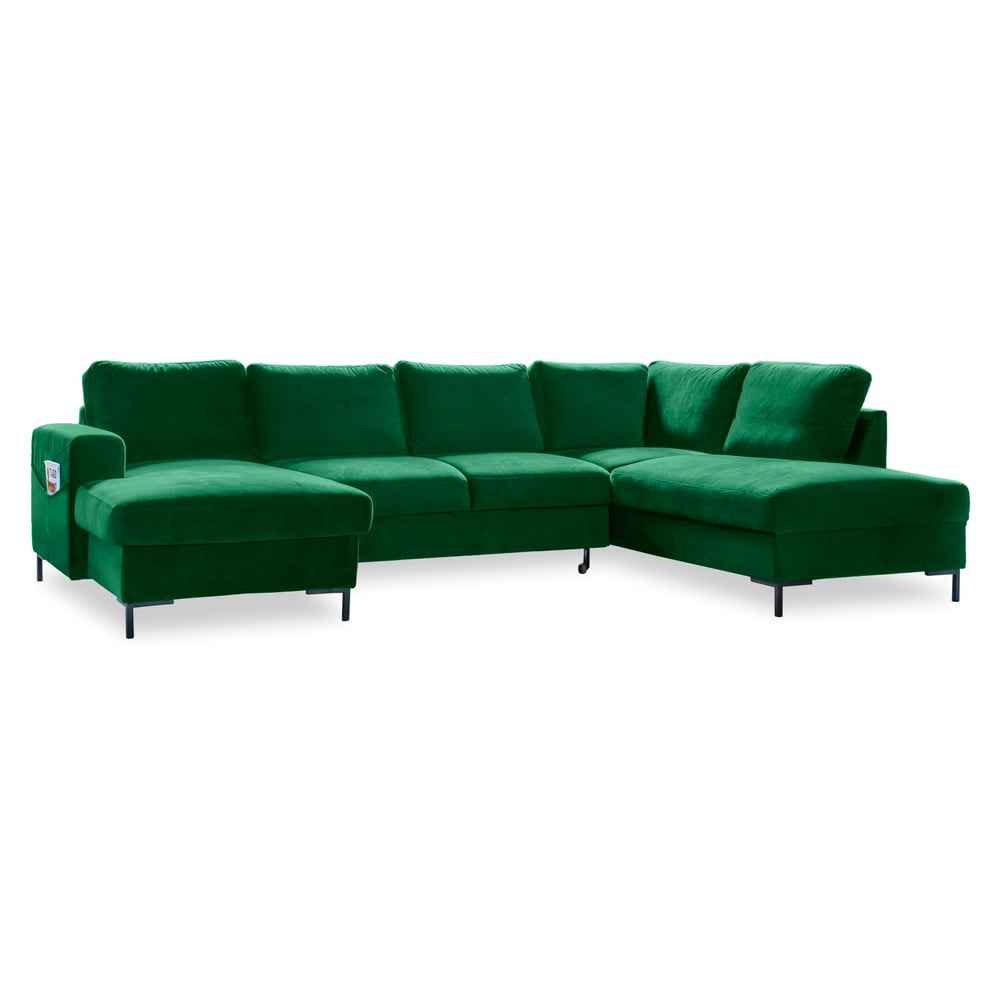 Lofty Lilly zöld kinyitható U alakú bársony kanapé