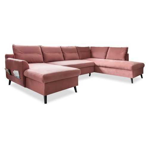 Stylish Stan rózsaszín kinyitható U alakú bársony kanapé