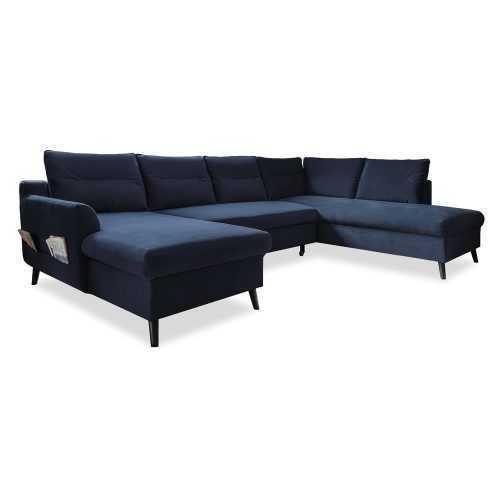 Stylish Stan sötétkék kinyitható U alakú bársony kanapé