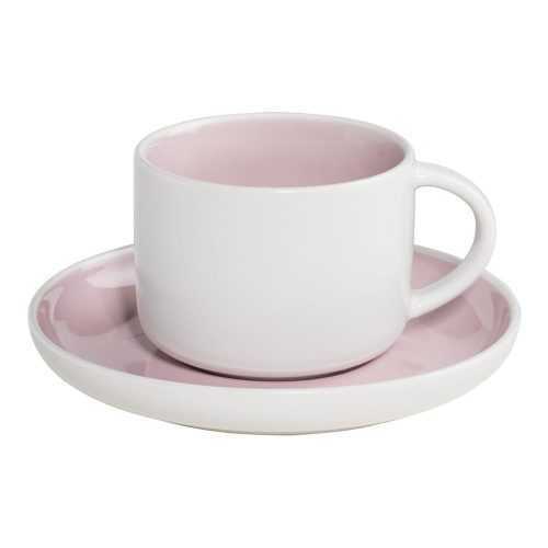 Tint fehér porcelán csésze alátéttel és rózsaszín belsővel