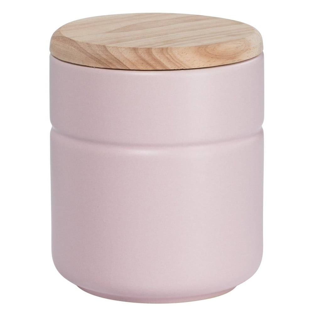 Tint rózsaszín porcelán doboz fa fedéllel