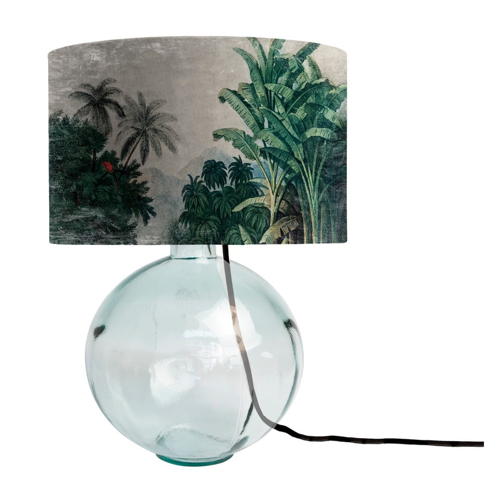 Tropical Jungle zöld üveg asztali lámpa textil búrával