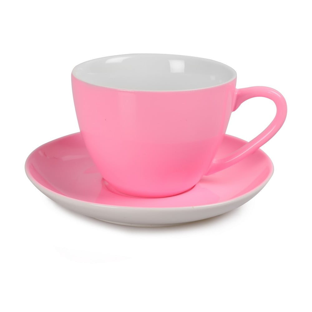 Efrasia 6 db-os rózsaszín porcelán csésze és csészealj szett
