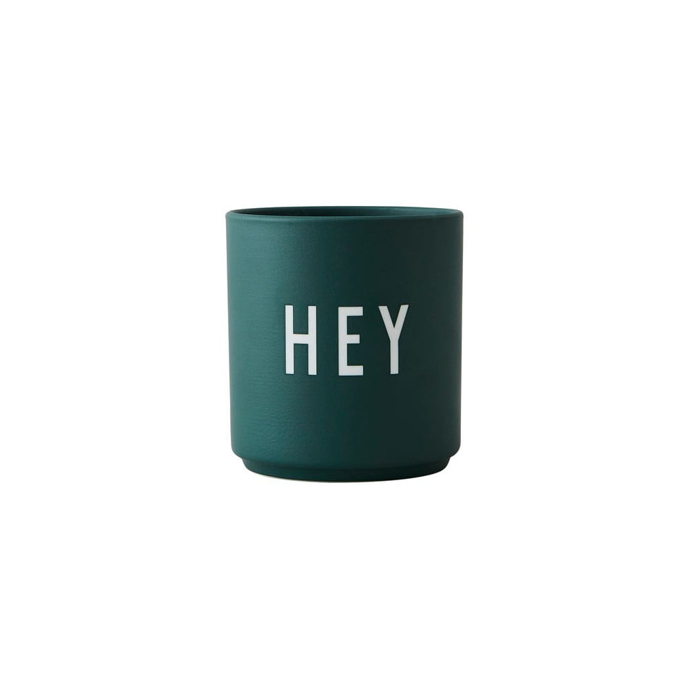 Favourite Hey sötétzöld porcelánbögre - Design Letters