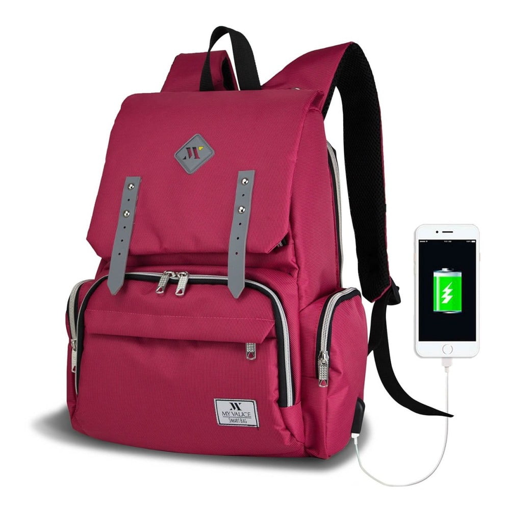 MOTHER STAR Baby Care Backpack fukszia színű hátizsák anyukáknak USB csatlakozóval - My Valice