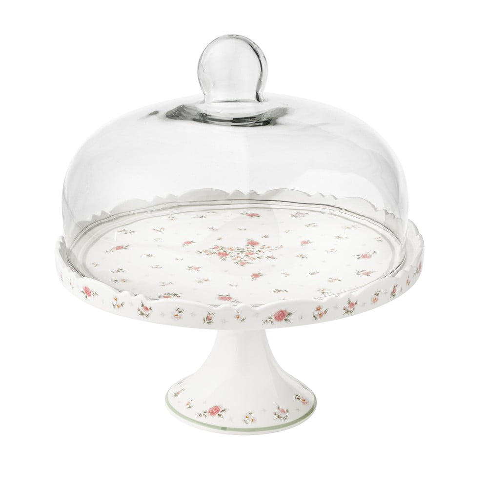Nonna Rosa fehér porcelán tortatartó üvegfedéllel