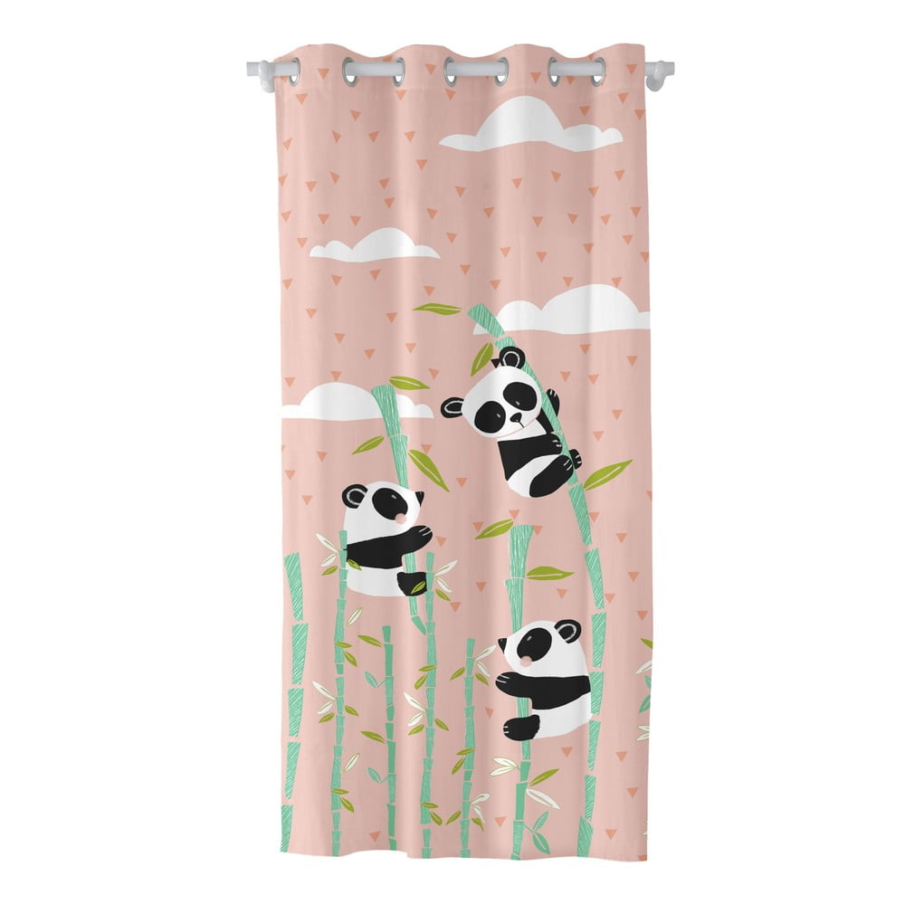 Panda Garden rózsaszín pamut gyerekfüggöny