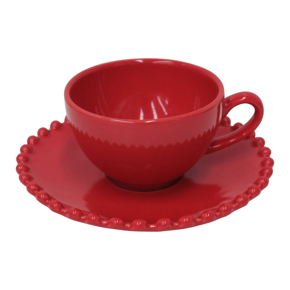 Pearlrubi rubinpiros agyagkerámia kávéscsésze és csészealj