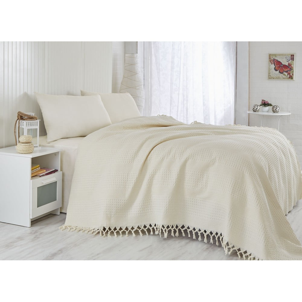 Pique Cream könnyű ágytakaró egyszemélyes ágyhoz