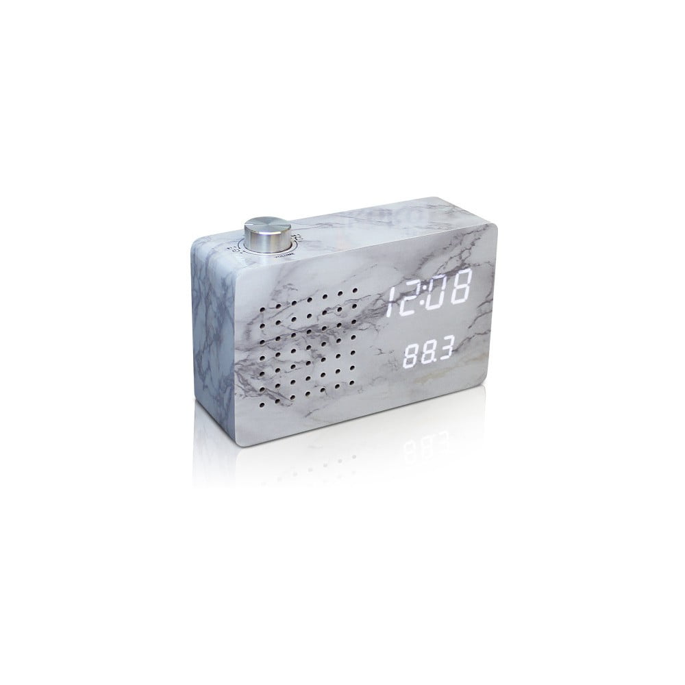Radio Click Clock Marble szürke ébresztőóra fehér LED kijelzővel és rádióval - Gingko
