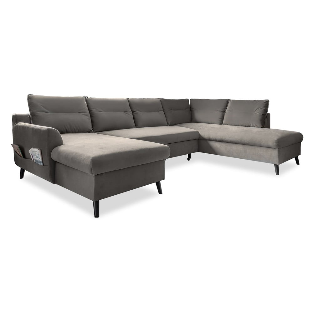 Stylish Stan sötétszürke kinyitható U alakú bársony kanapé