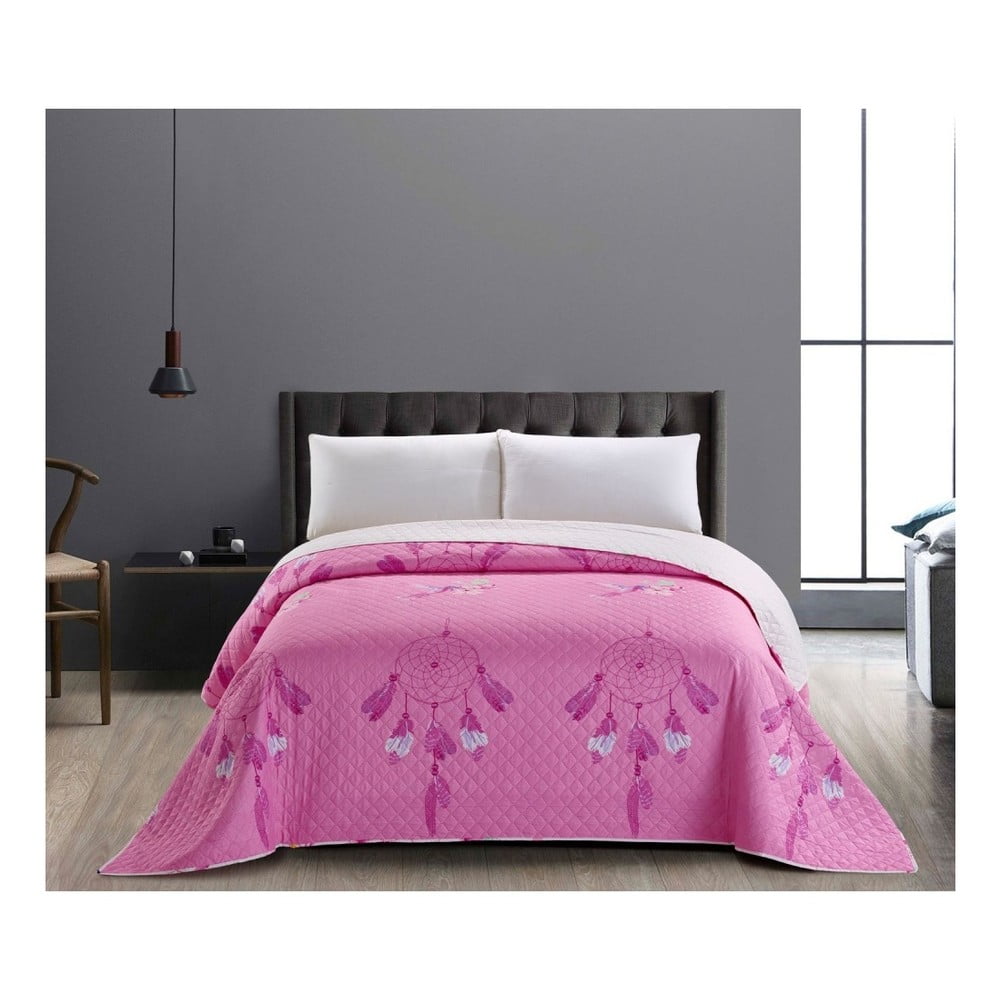 Sweet Dreams rózsaszín-fehér kétoldalú kétszemélyes takaró