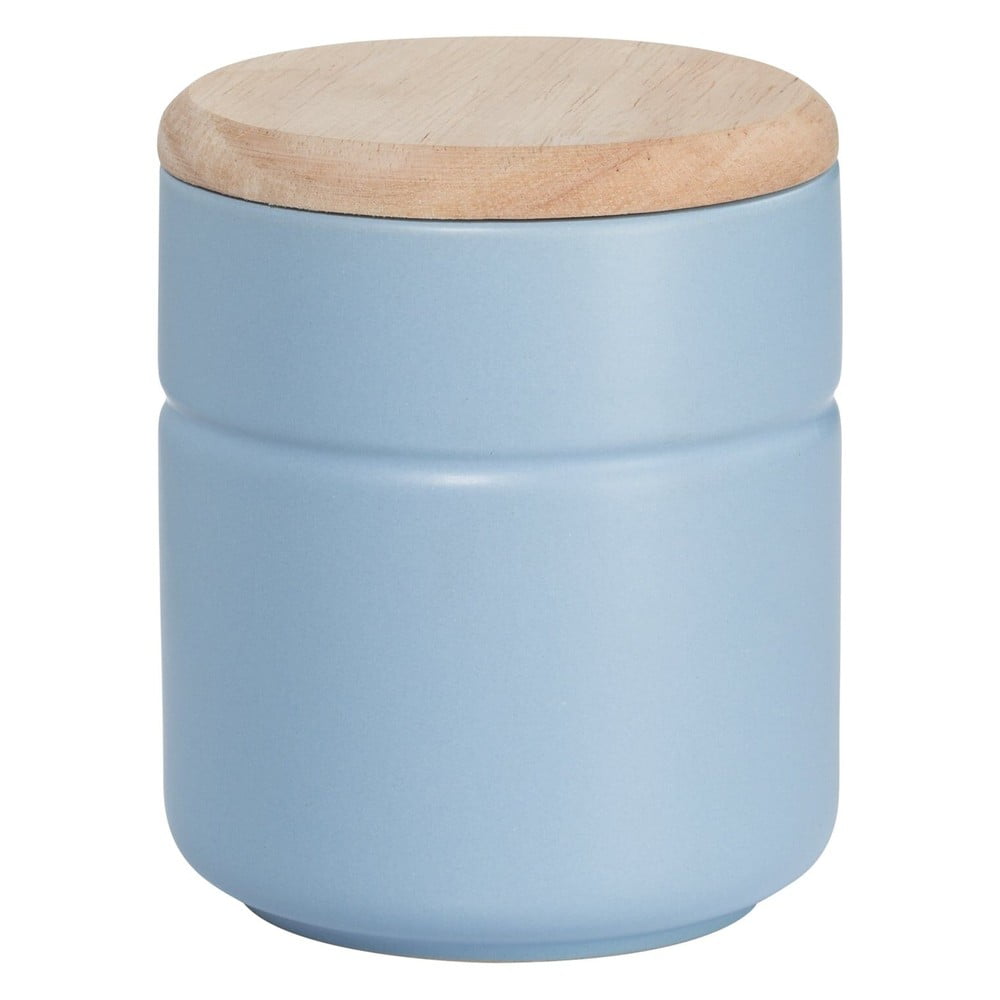 Tint kék porcelán doboz fa fedéllel