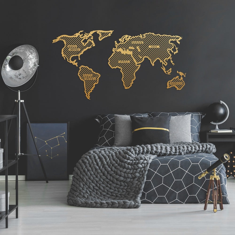 World Map In The Stripes aranyszínű fém fali dekoráció