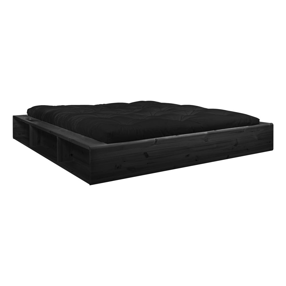 Ziggy fekete kétszemélyes tömörfa ágy tárolóhellyel és Comfort futon matraccal