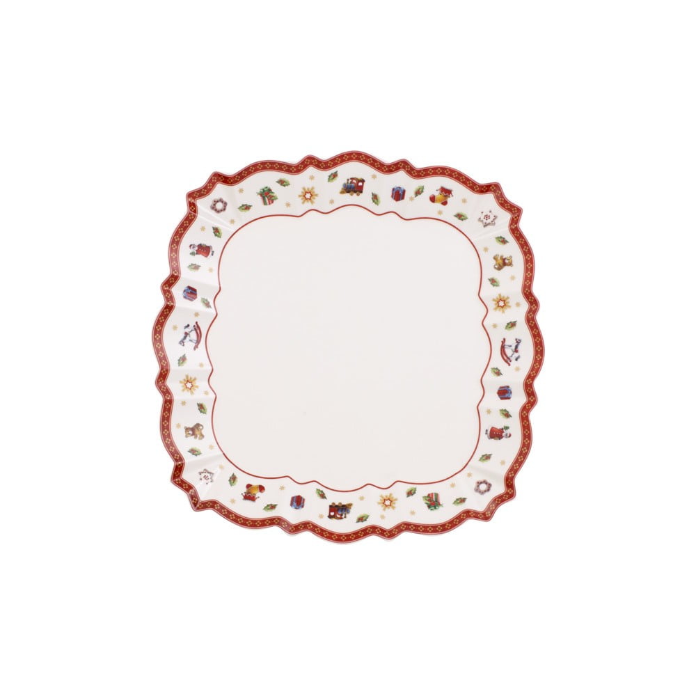 Fehér porcelán szervírozó tányér karácsonyi motívummal