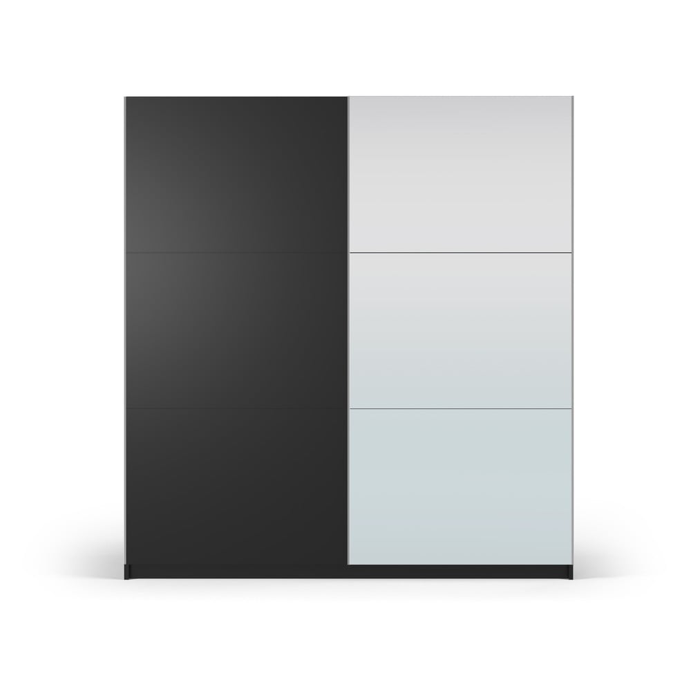 Fekete ruhásszekrény tükörrel és tolóajtókkal 200x215 cm Lisburn - Cosmopolitan Design