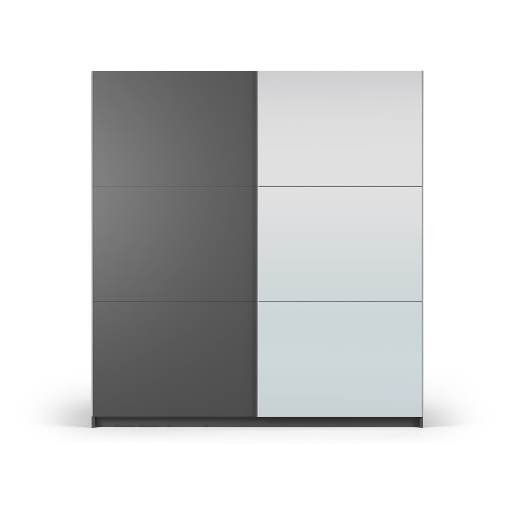 Sötétszürke ruhásszekrény tükörrel és tolóajtókkal 200x215 cm Lisburn - Cosmopolitan Design