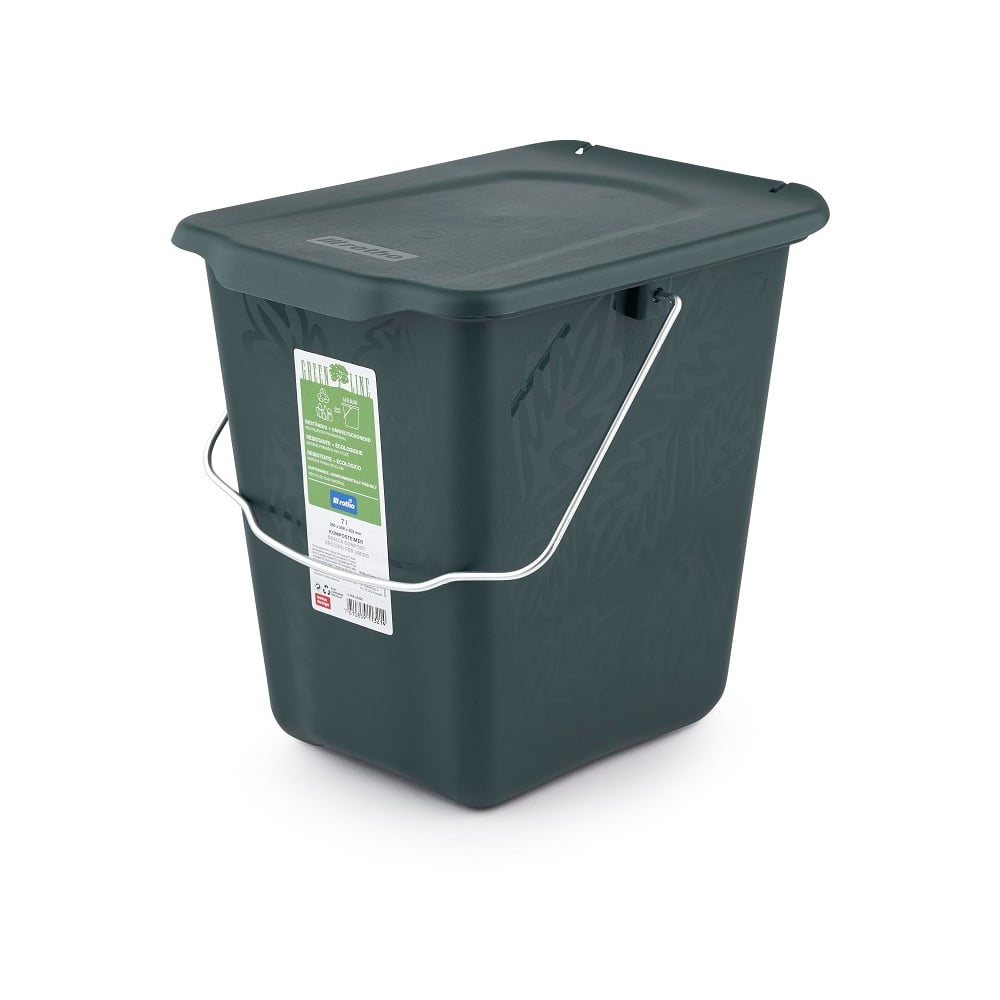 Sötétzöld komposztálható hulladékgyűjtő edény 7 l Greenlije - Rotho