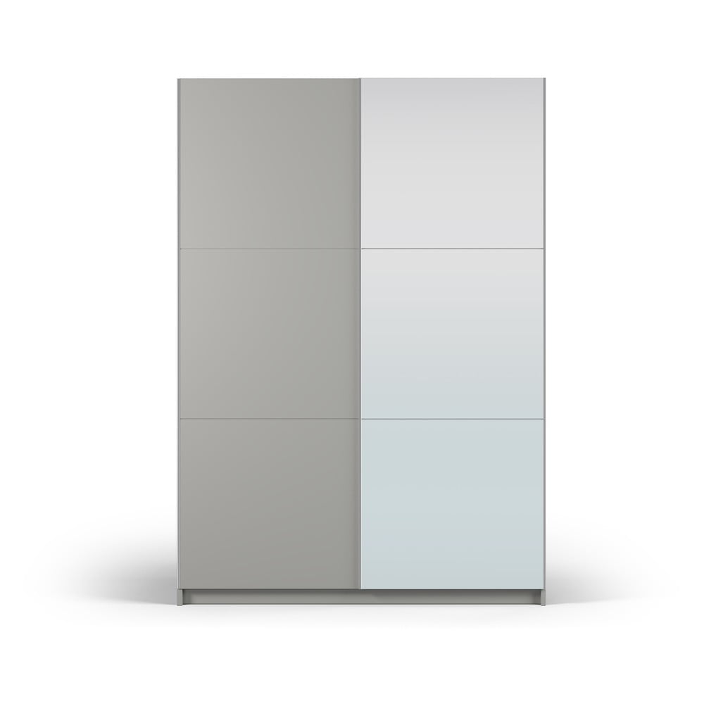 Szürke ruhásszekrény tükörrel és tolóajtókkal 151x215 cm Lisburn - Cosmopolitan Design