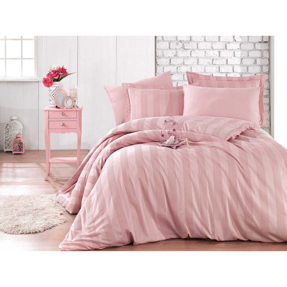 Wafel rózsaszín kétszemélyes pamut-szatén ágyneműhuzat lepedővel