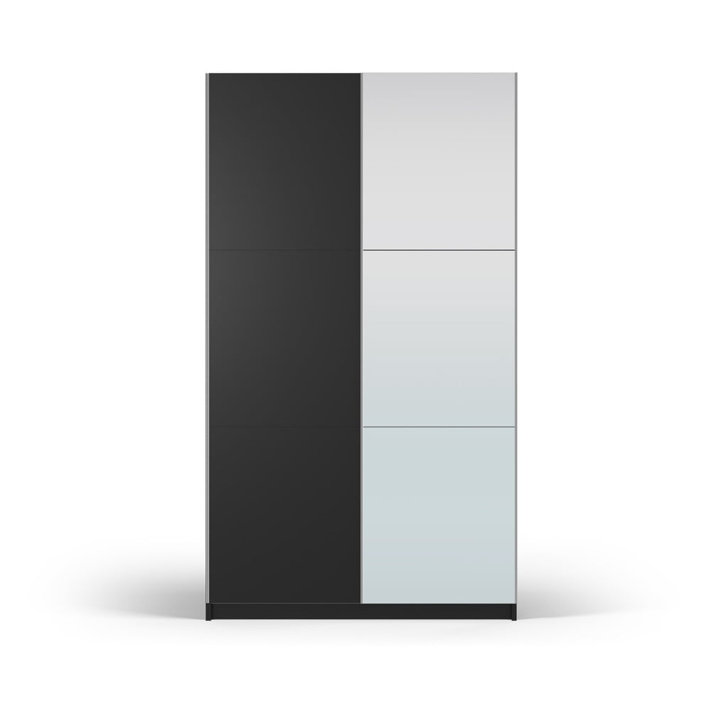 Fekete ruhásszekrény tükörrel és tolóajtókkal 122x215 cm Lisburn - Cosmopolitan Design
