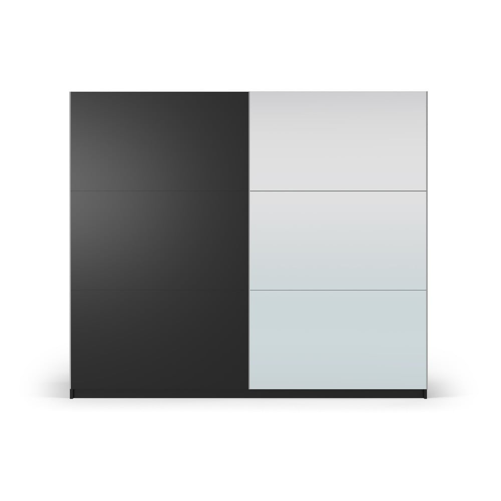 Fekete ruhásszekrény tükörrel és tolóajtókkal 250x215 cm Lisburn - Cosmopolitan Design