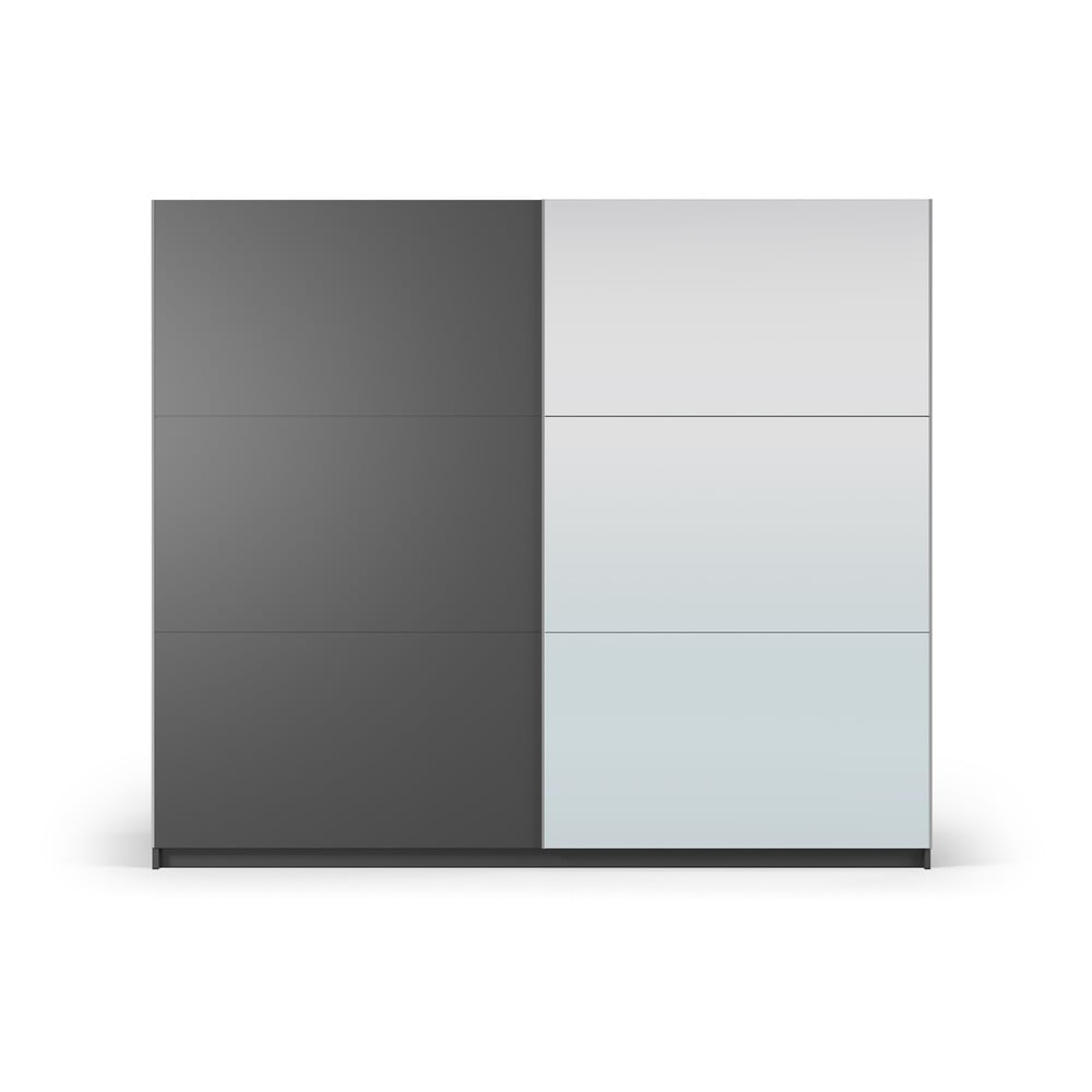 Sötétszürke ruhásszekrény tükörrel és tolóajtókkal 250x215 cm Lisburn - Cosmopolitan Design