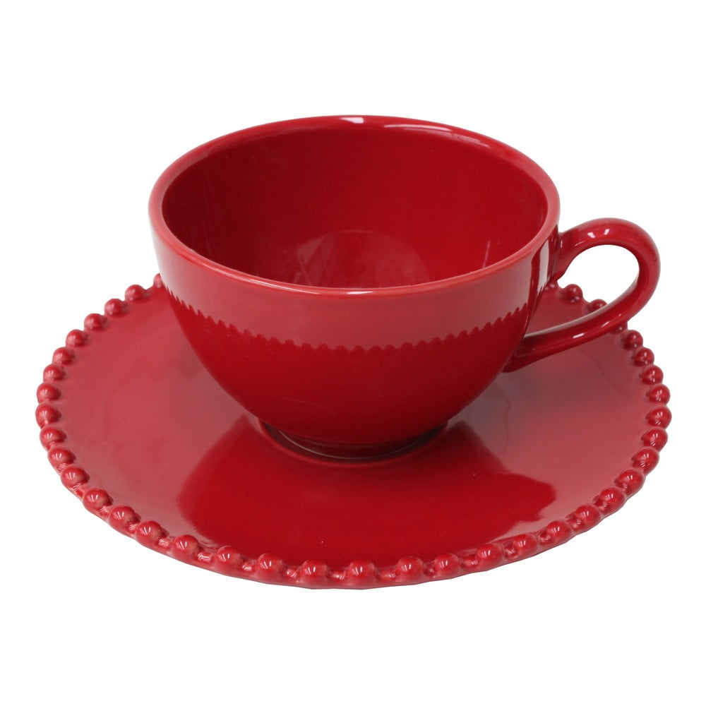 Pearlrubi rubinpiros agyagkerámia teáscsésze és csészealj