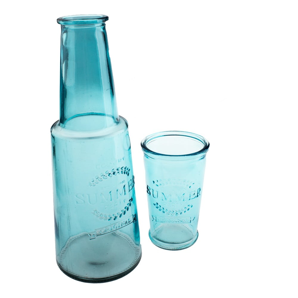 Kék üveg kancsó pohárral