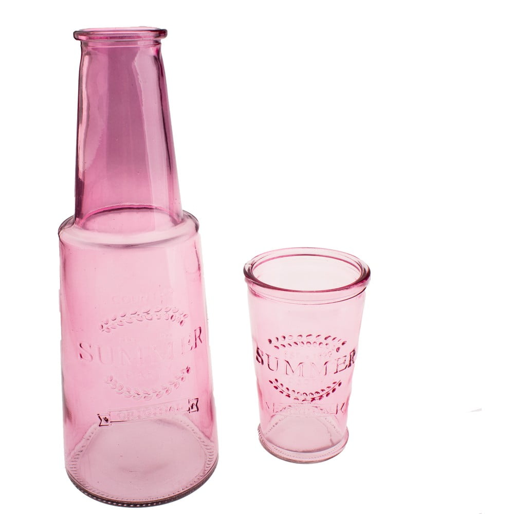 Rózsaszín üveg kancsó pohárral