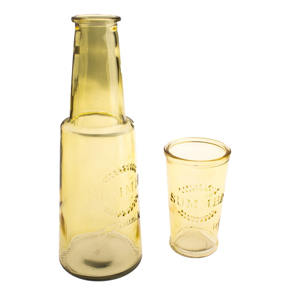 Sárga üveg kancsó pohárral