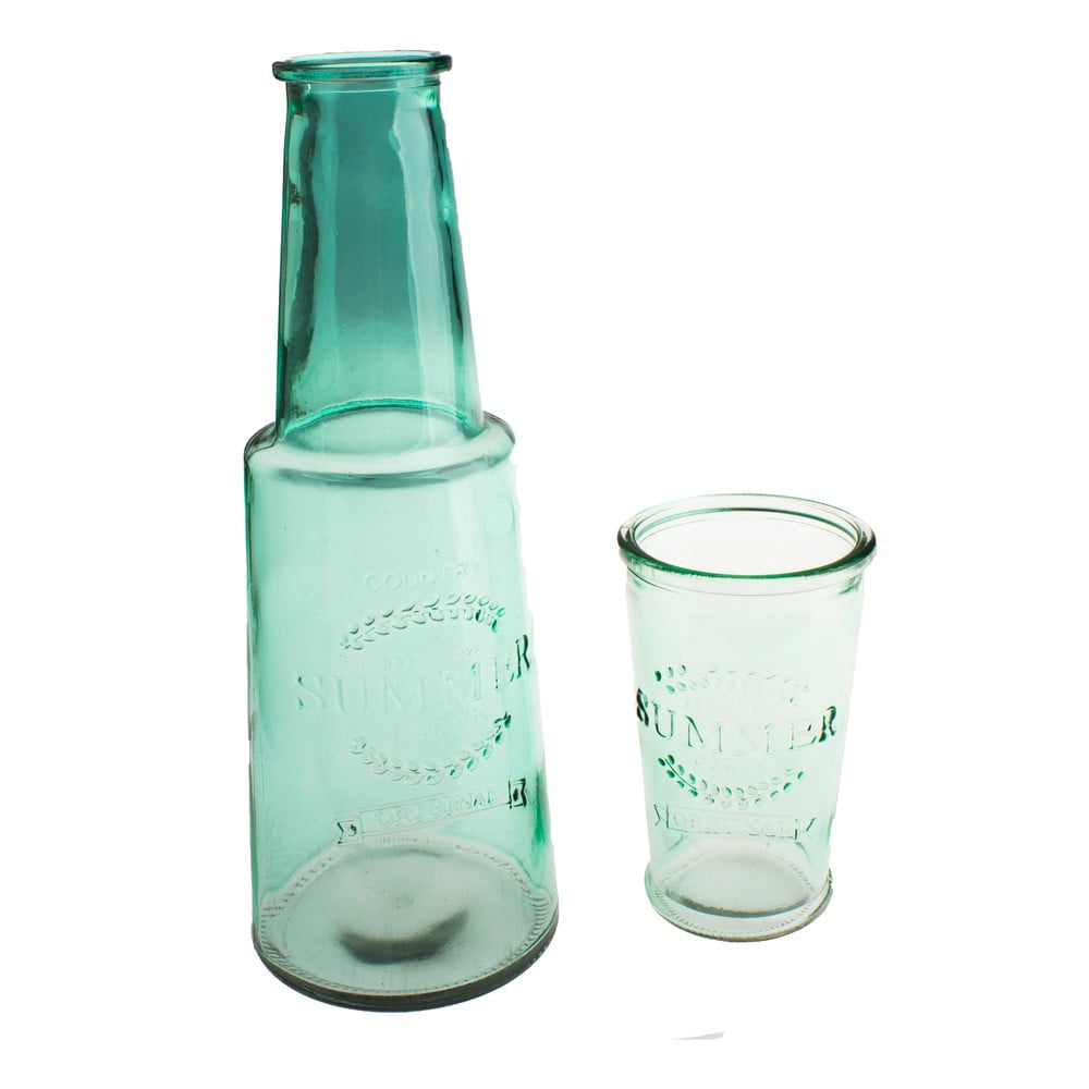 Zöld üveg kancsó pohárral