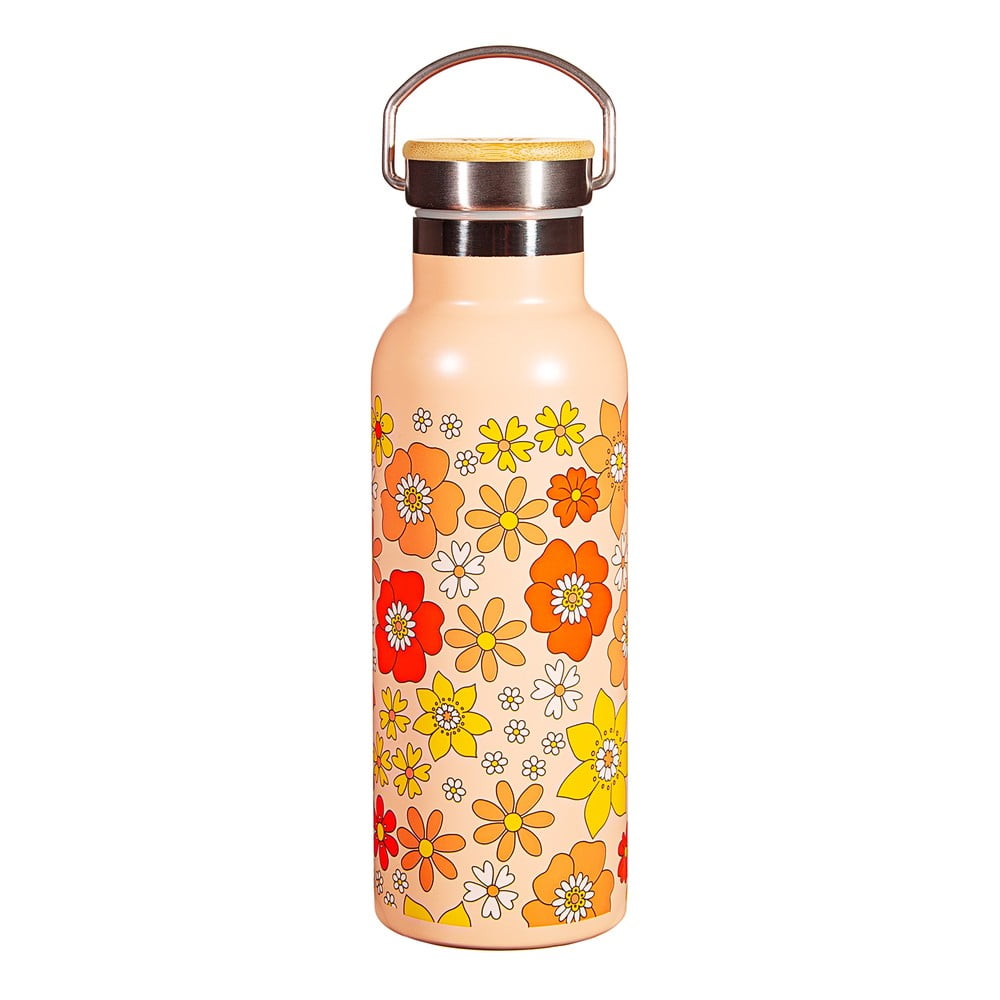 Narancssárga rozsdamentes acél gyerek ivópalack 500 ml 70s Floral - Sass & Belle